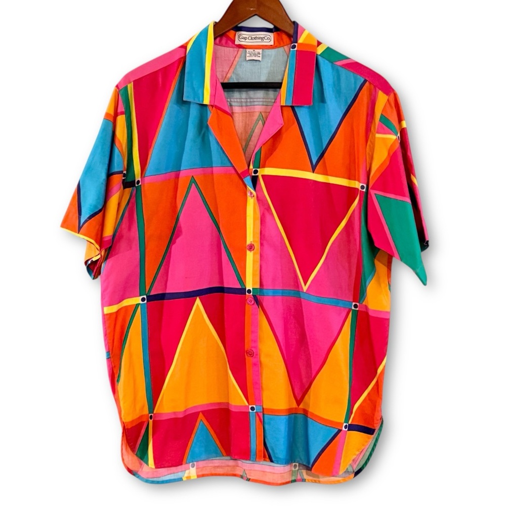 1980s Gap Clothing Co Vintage Geometric Abstract Button Down Shirt Unisex Med